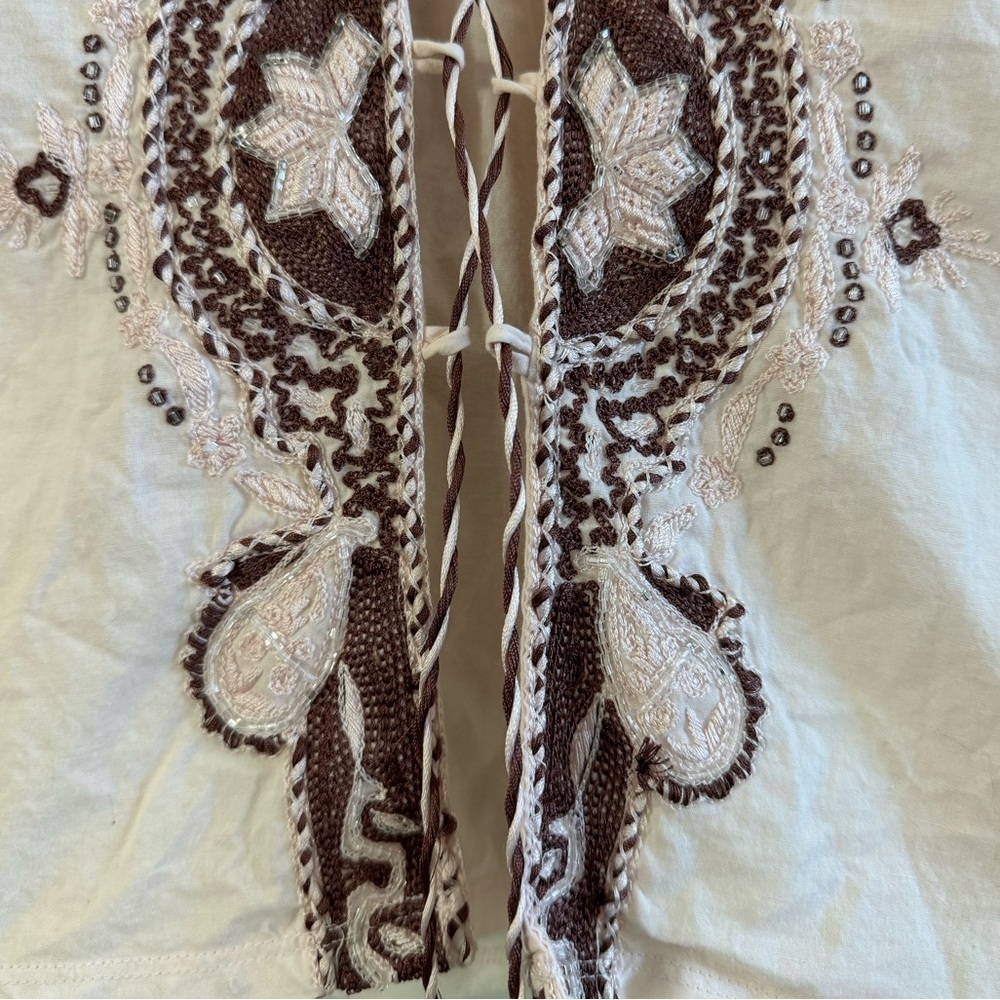 HUGO BOSS Light Pink Brown Beaded Embroidered Open Front Boho Tank Top Size Med - Picture 4 of 7